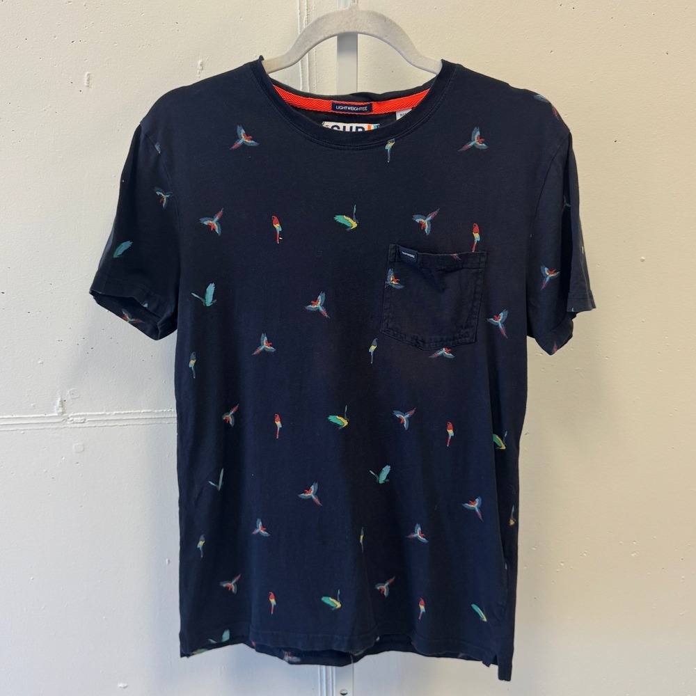 Superdry Men's Parrot Print Pocket Crewneck T-Shirt‎ Navy Blue Small M10002FQ